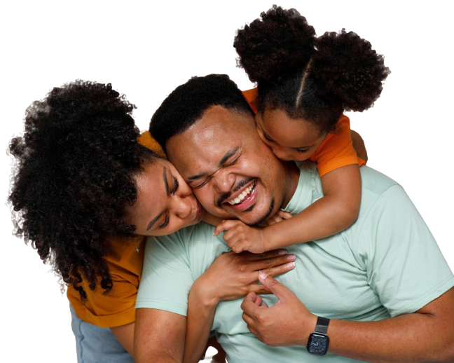 Father and his two daughters happy