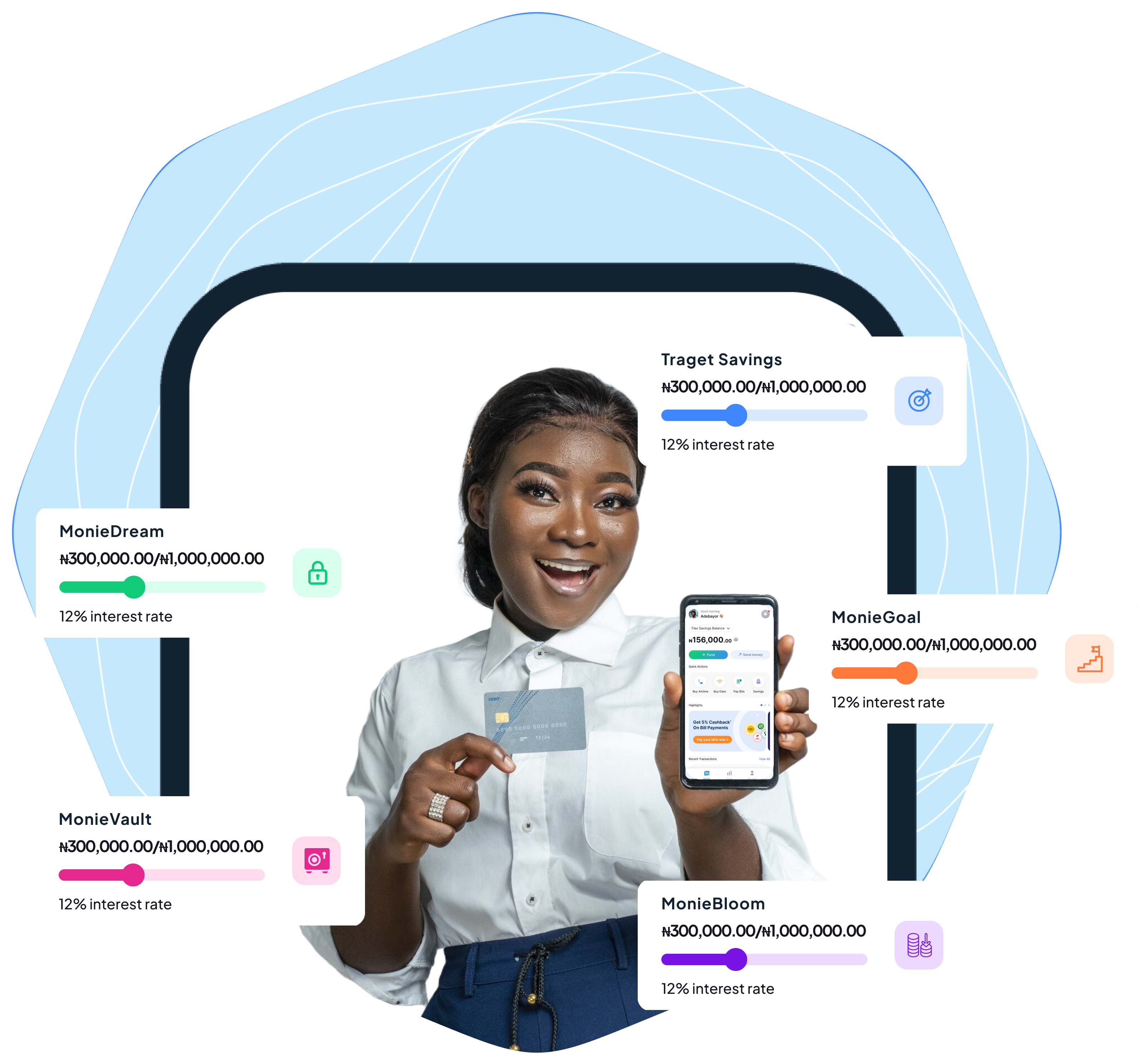 A lady holding a phone with assets mobile app