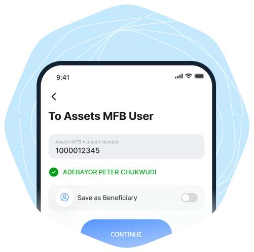 Money transfer screen (asset mobile app)